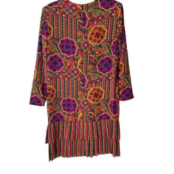 Vintage Oscar De La Renta Silk Medallion Print Pleated Bottom Dress size 8 - Picture 5 of 8